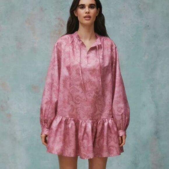 Laura Ashley & Urban Outfitters pink ruffle tunic oversize dress size Small - Picture 1 of 9